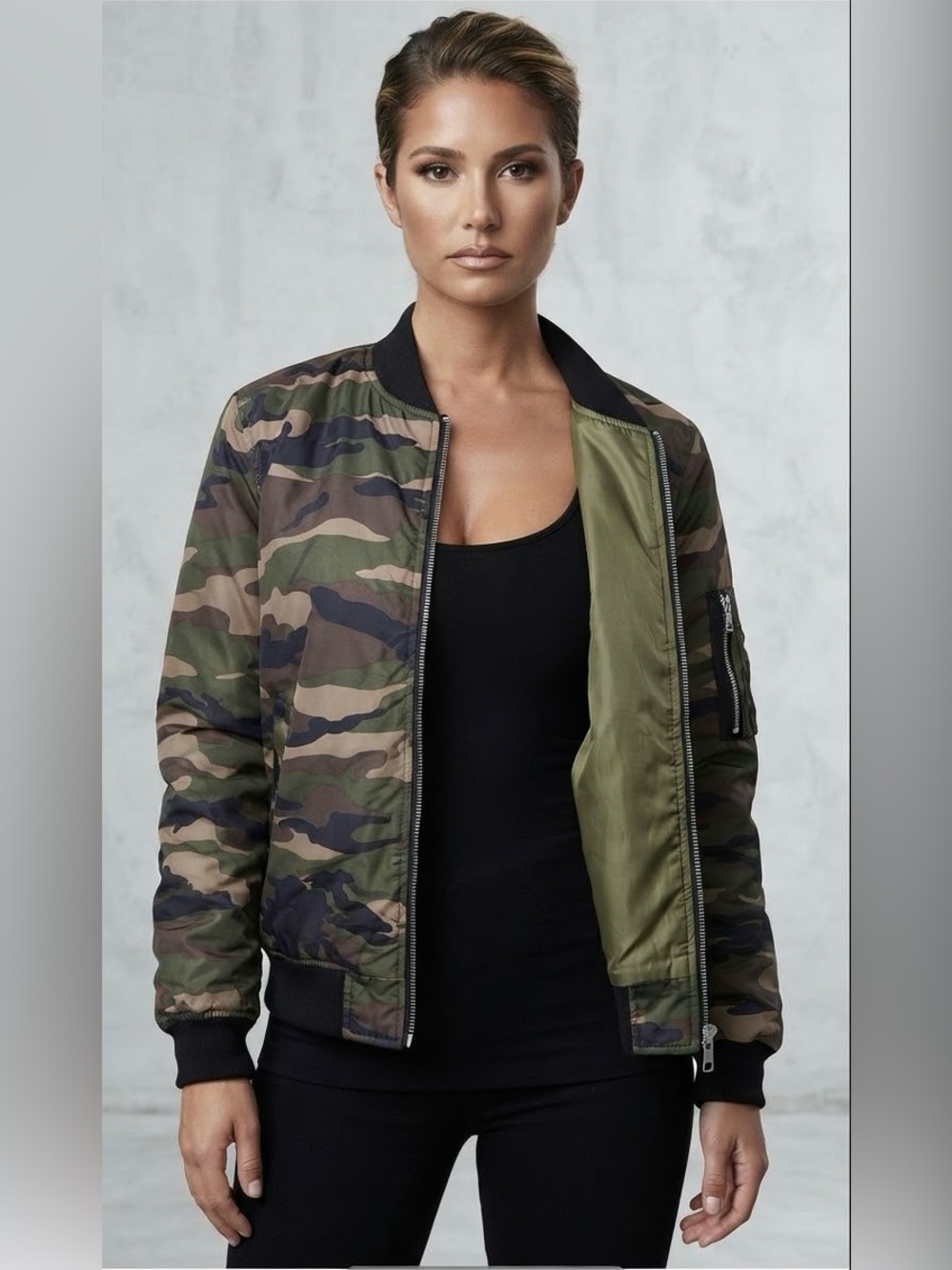 36 Point 5 Reversible Camo & Olive Green Bomber Jacket Size Small